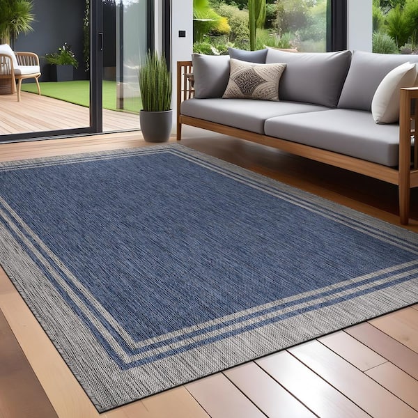 Beverly Rug 9 X 12 Azure Silver Aloha Washable Bordered Indoor