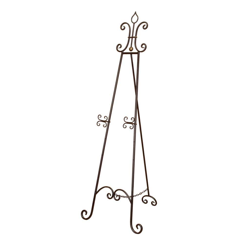 Black Metal Scroll Adjustable Floor Easel with Chain Support