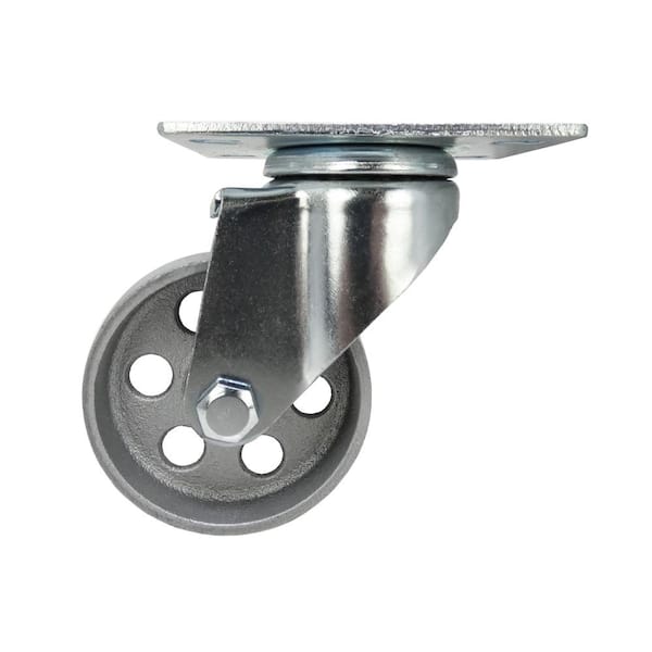 3 in. Gray Cast Iron Swivel Plate Caster with 300 lbs. Load Rating