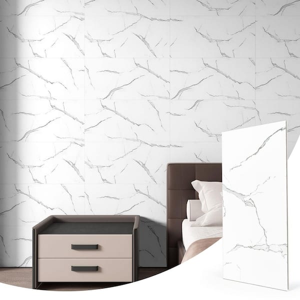 White Marble 4 MIL x 12 in. W x 24 in. L Interlocking Waterproof VinylWall Tile UV Resistant NoGrouting (20 sq. ft./Box)