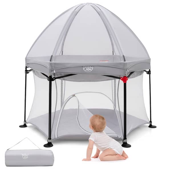 Costway 53 in. Outdoor Baby Playpen with Canopy and Carrying Bag Portable Play Yard Toddlers