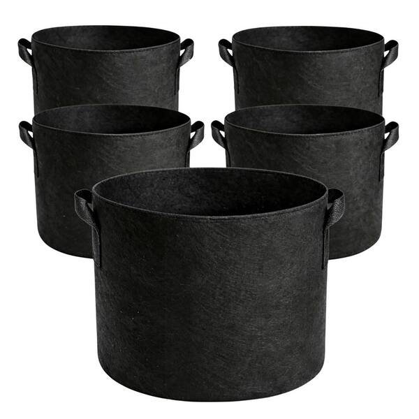 10 Gal. Black Heavy Duty 300G Nonwoven Fabric Round Outdoor Planter with Aeration Handles 5 Pack
