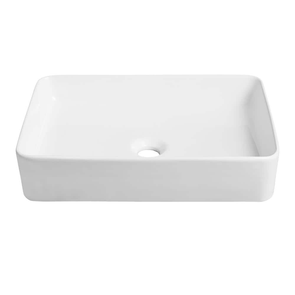 White Ceramic Rectangular Vessel Bathroom Sink