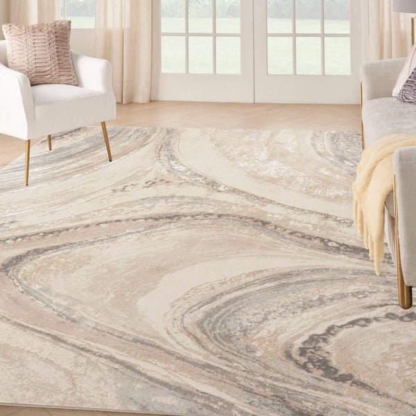 Brushstrokes Cream Grey 8 ft. x 10 ft. Abstract Contemporary Area Rug