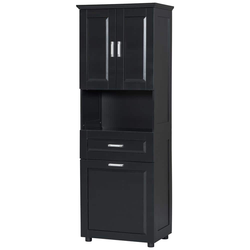 24.72 in. W x 16.29 in. D x 69.92 in. H Black Linen Cabinet with Laundry Ba