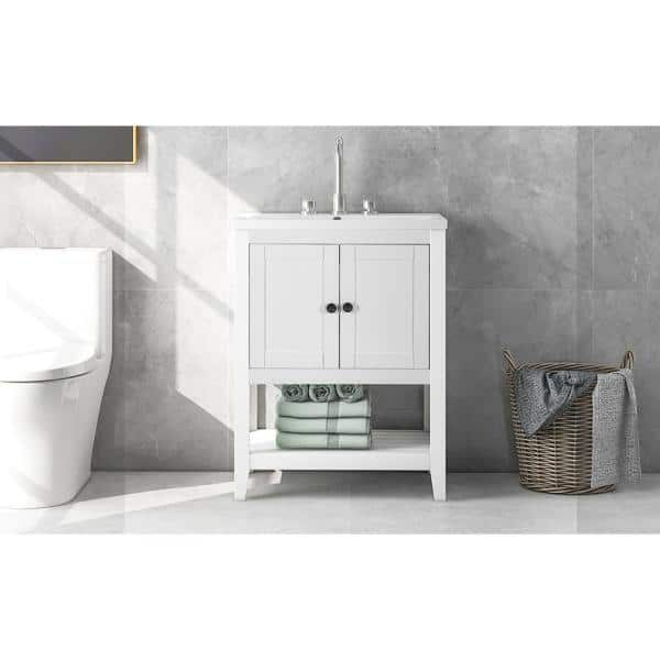 17.8 in. W x 23.7 in. D x 33.6 in. H Bathroom Vanity Ceramic Sink with Wood Frame Open Style Shelf Vanity Top in Gray