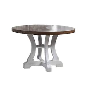 54 in. Brown and White Wood Pedestal Dining Table (Seat of 4)
