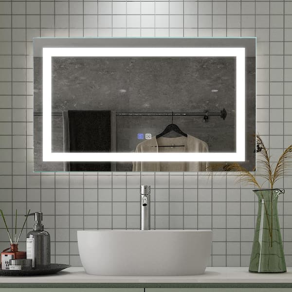 ELLO&ALLO 24 in. W x 24 in. H Single Round Frameless LED Light Wall Bathroom Vanity Mirror with Shelf, Clear