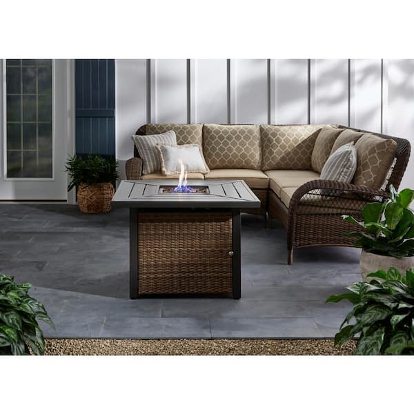 Hampton Bay Beacon Park 36 in. Square Steel LPG Fire Table with Wicker Base