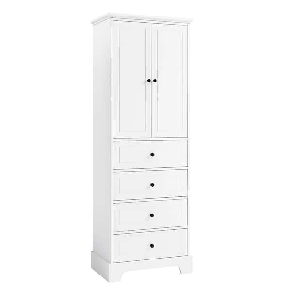 BAYA 24 in. W x 16 in. D x 68 in. H White Wooden Storage Linen Cabinet with Four Drawers for Bathroom