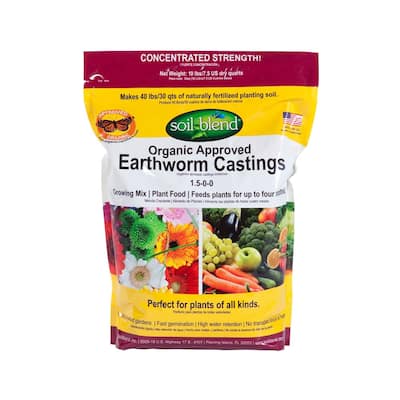 10 lb. Bag Concentrated (10 lbs. makes 40 lbs.) Pure Organic Earth Worm Castings