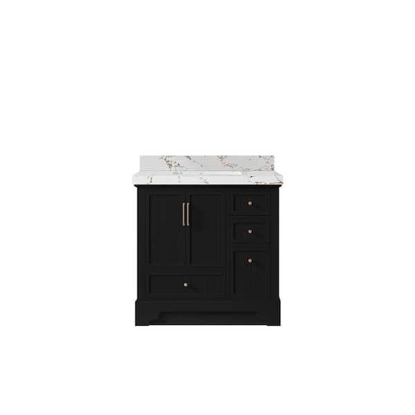 Willow Collections Alys 36 in. W x 22 in. D x 36 in. H Single Sink Bath Vanity Center in Black with 2 in. Viola Brown qt Top