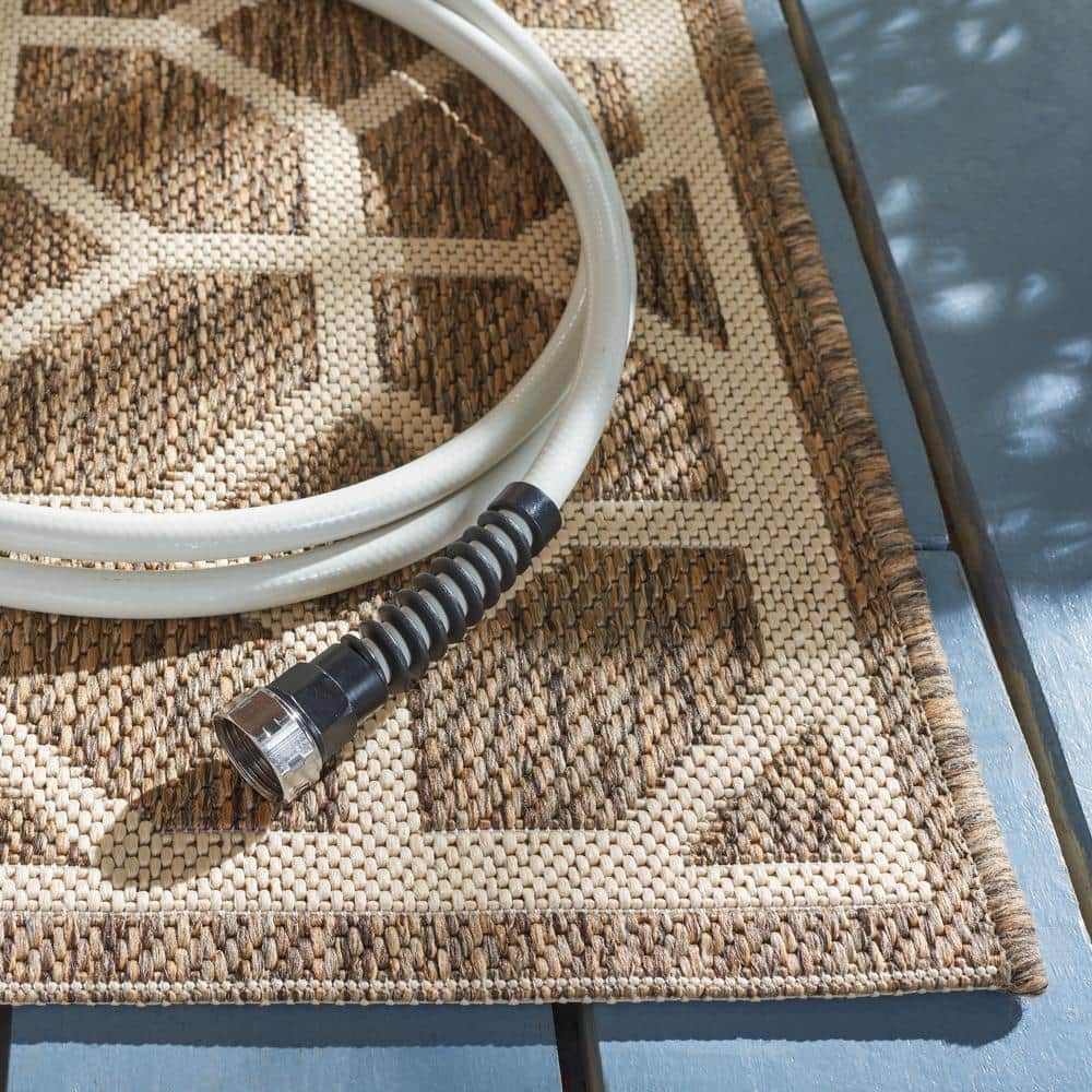 Brown and Beige Geometric Synthetic Indoor Outdoor Rug 48" x 26"