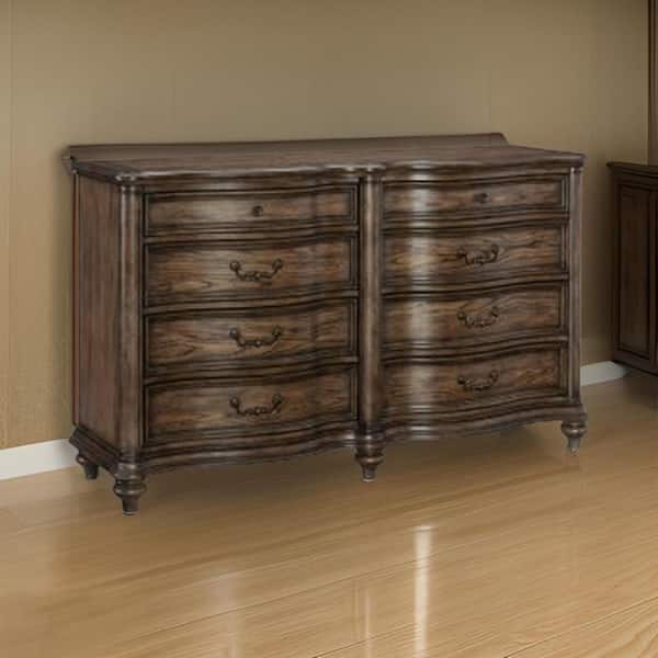 Brown and Bronze 8-Drawer 68 in. Wide Dresser Without Mirror