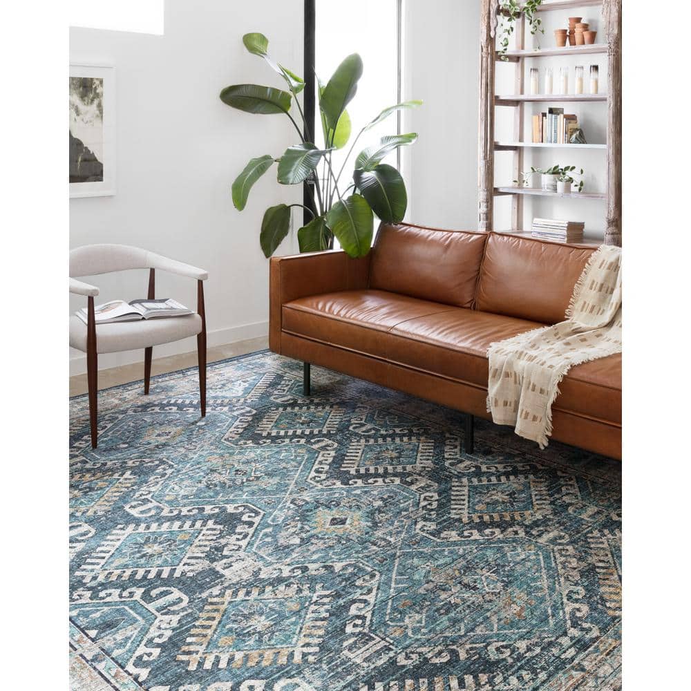 Reversible Denim and Natural Oriental Accent Rug 27" x 45"