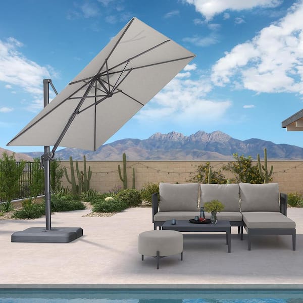 PURPLE LEAF 8 ft. Square Outdoor Patio Cantilever Umbrella Aluminum Offset 360° Rotation Umbrella in Light Gray