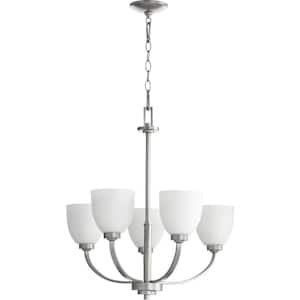Reyes 5-Light Classic Nickel Chandelier with Satin Opal Glass