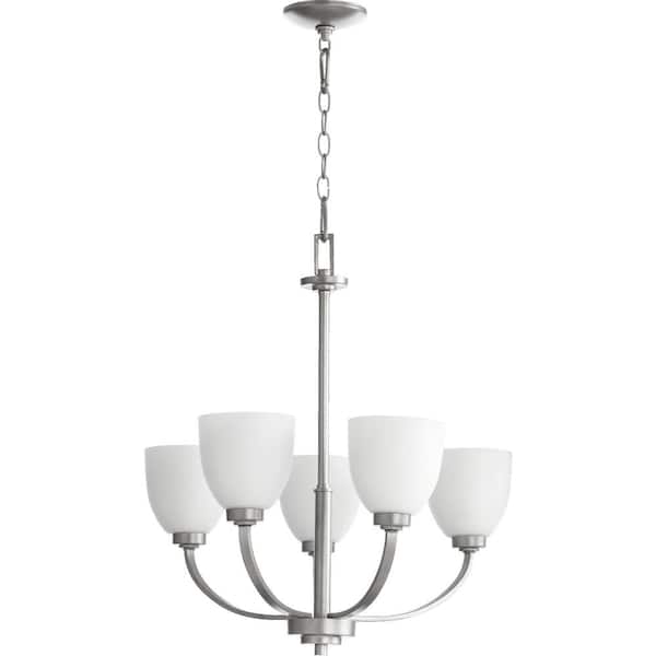 Quorum INTERNATIONAL Reyes 5-Light Classic Nickel Chandelier with Satin Opal Glass