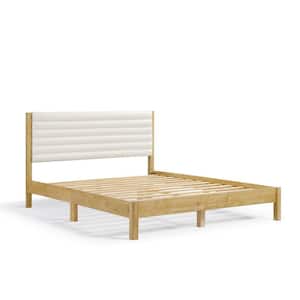 Adin Natural Wood Frame Queen Platform Bed With Boucle Upholstery