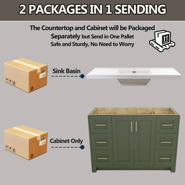 Zeafive Gnie 48 in. Single Sink Green Bath Vanity with White Solid