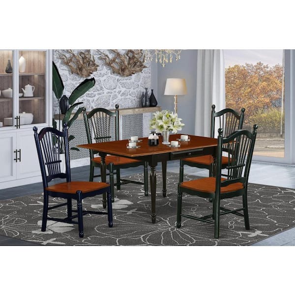 East West Furniture 5-Piece Black and Cherry Finish Solid Wood Top - Dining Room Set with Dropleaf - Seats 4