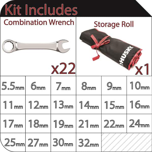 Husky 1003566680 Master Metric Combo Wrench Set (22-Piece) - 2