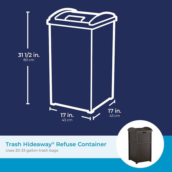 Suncast Plastic Trash Hideaway 30 Gallon Brown Outdoor Trash Can 