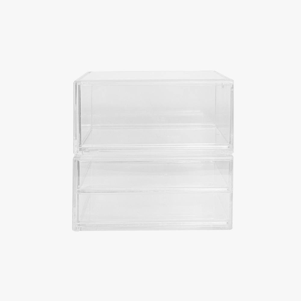 Clear Stackable Plastic Office Desktop Organizer with Single and Double Drawers
