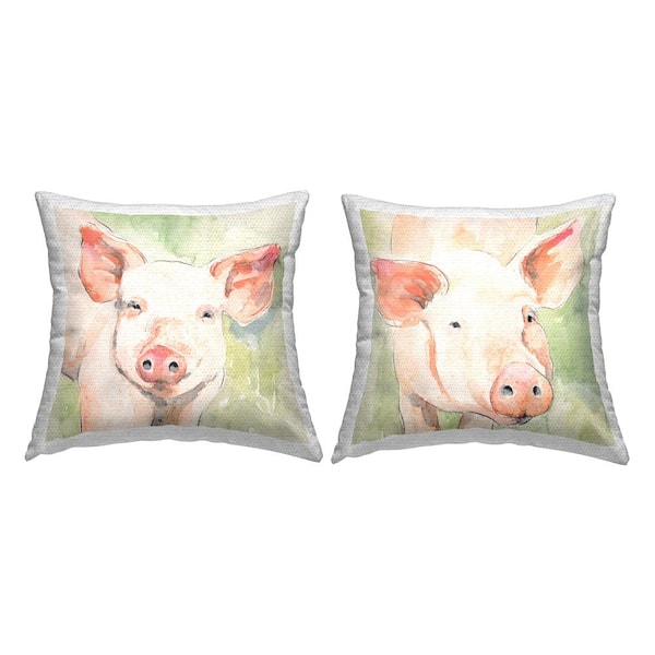 Stupell Industries Pigs on Green Pink Square Outdoor Throw Pillow 2-Pack