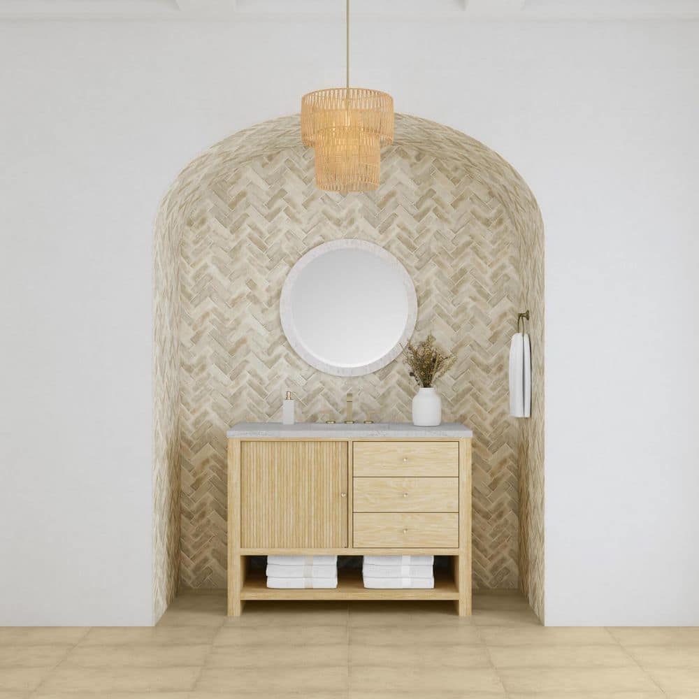 Marigot 48.0 in. Single Bath Vanity in Sunwashed Oak with Wireless Charging Eternal Jasmine Pearl Quartz Top price history on PriceWatchPro