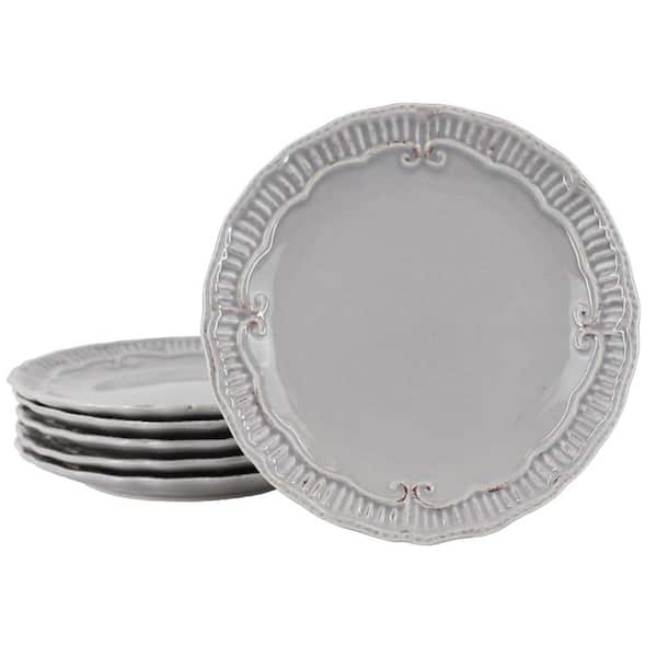 Unbranded Capri 6-Piece 9 in. Stoneware Embossed Dessert Plate Set in Grey