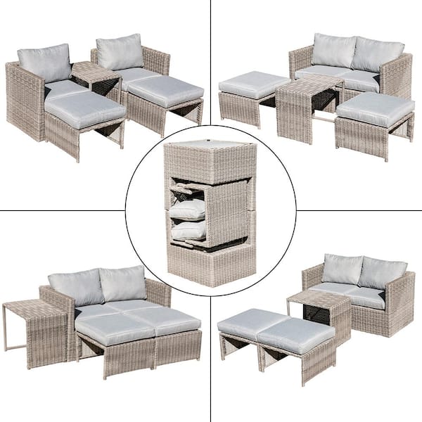 Freestyle Grey 5-Piece Wicker Outdoor Loveseat with Light