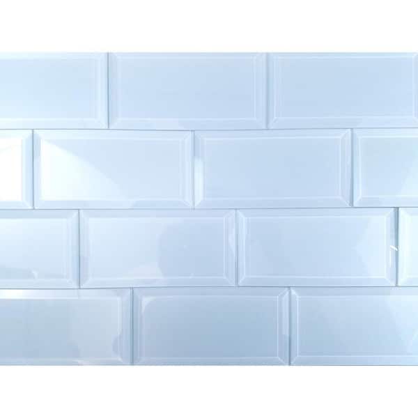 Frosted Elegance Beveled Subway 3 in. x 6 in. Glossy Blue Glass Peel and Stick Wall Tile (14 sq.ft./Case)