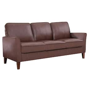 Doherty 79.9 in. Modern Flared Arm Faux Leather Rectangle Sofa in. Chestnut Brown