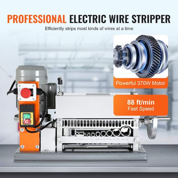 Electric Cable Stripping Tool, 0.06 in. - 1.42 in. Motorized Wire Stripper, 370-Watt Power, 88 ft./min Speed