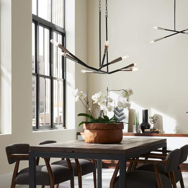 Branches 23.25 in. 7-Light Black Branch Linear Contemporary Chandelier for Dining Room
