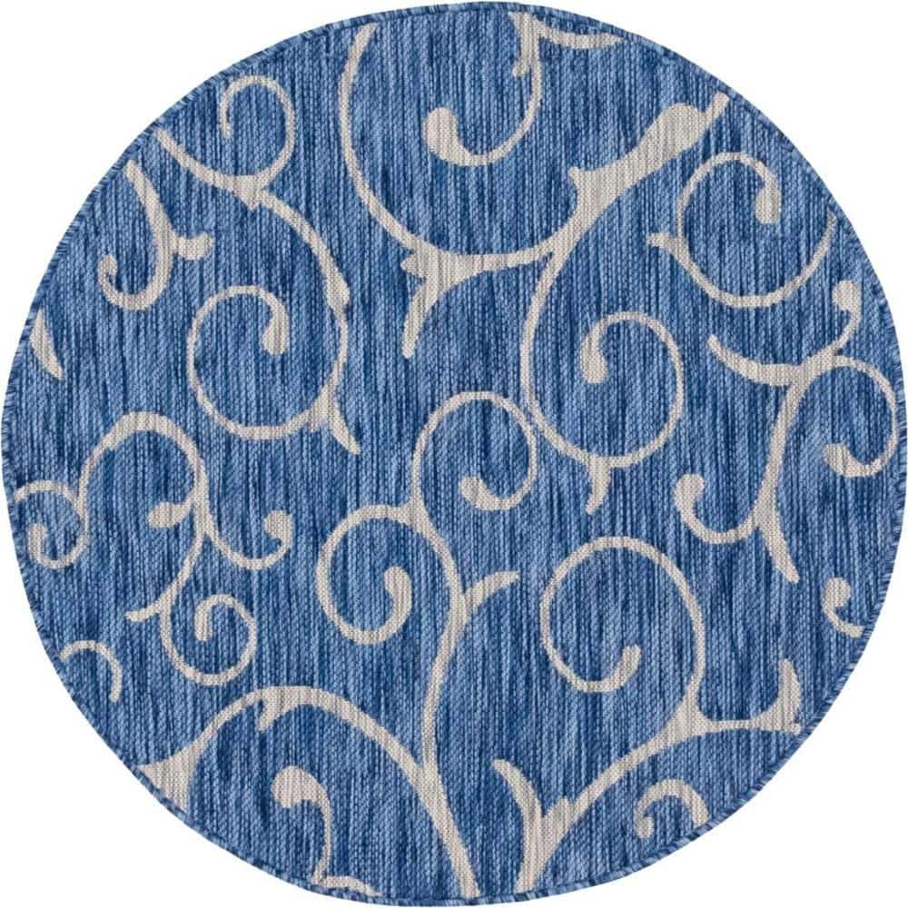 Outdoor Curl Azure Blue 4 ft. x 4 ft. Round Area Rug price history on PriceWatchPro