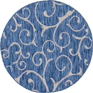 Outdoor Curl Azure Blue 4 ft. x 4 ft. Round Area Rug