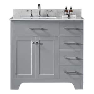 Clariette 36 in. W x 22 in. D x 34.21 in. H Bath Vanity in Taupe Grey with Marble Vanity Top in White with White Basin