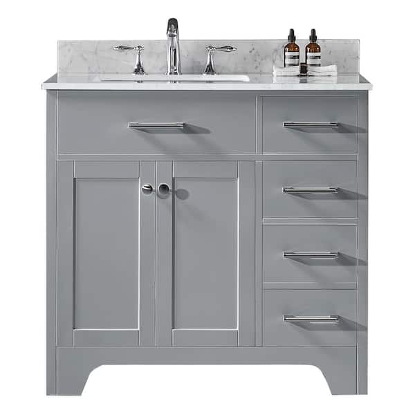 Clariette 36 in. W x 22 in. D x 34.21 in. H Bath Vanity in Taupe Grey with Marble Vanity Top in White with White Basin