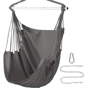 Hanging Rope Reversible Hammock Swing Chair with Removable Steel Spreader Bar, Anti-Slip Rings and Pocket in Dark Gray