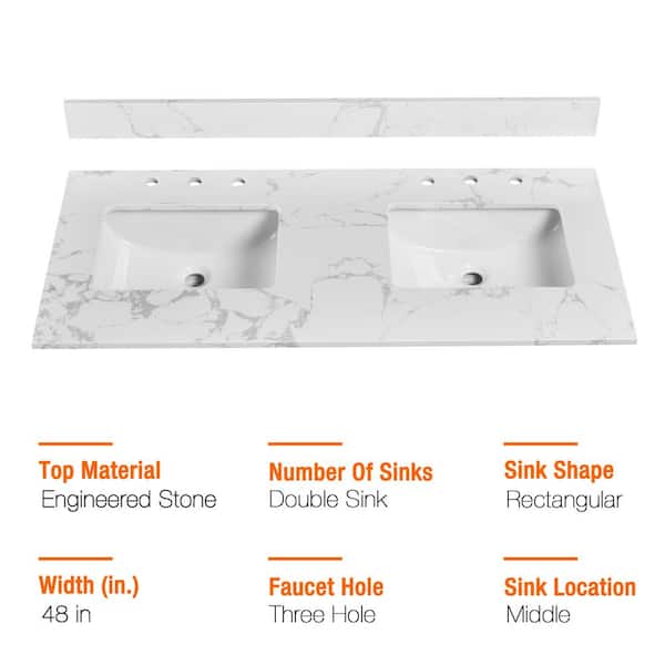PROOX 48 in. W x 22 in. D Engineered Stone Composite White