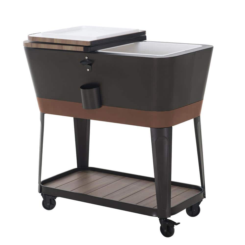 Copper and Black Metal Rolling Ice Chest Cooler with Storage Shelf