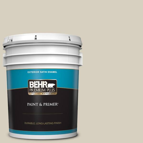 BEHR PREMIUM PLUS 5 gal. #PPU7-09 Aged Beige Satin Enamel Exterior Paint & Primer