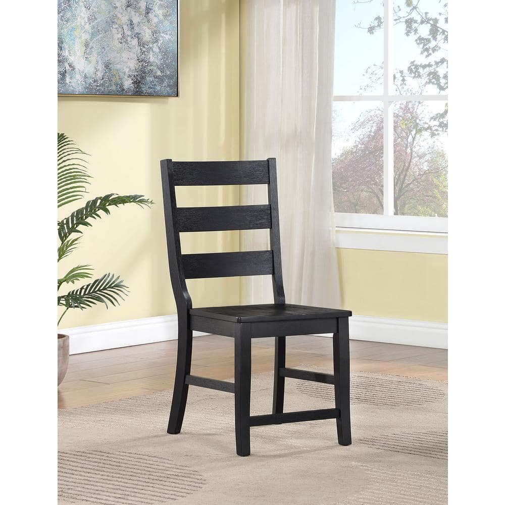 Black High Ladderback Rustic Wood Side Chair Set