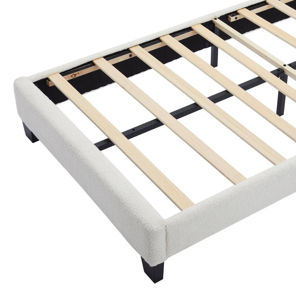 White Sherpa Fabric Upholstered Twin Platform Bed with LED Flower Headboard