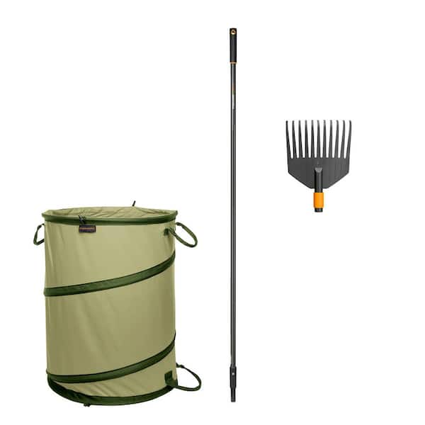 Fiskars Quikfit Garden Tool and Collapsible Container Leaf Collecting Tool Set (3-Piece)