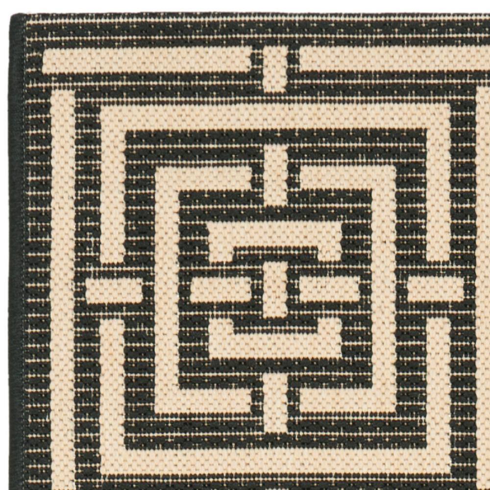 Black and Bone Geometric Synthetic Outdoor Runner Rug