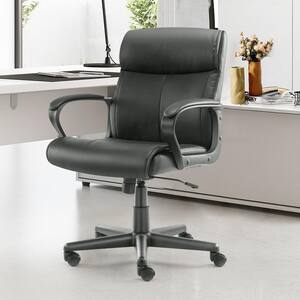 Black Office Chair Desk Chair, Ergonomic Bonded Leather Executive Computer Task Chairs