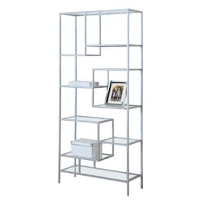 72 in. Silver Metal and Glass with 9 Shelf Standard Bookcase with Open Back